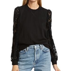 Cami NYC Sweatshirt Womens XS Black Risa Velvet Lace Cotton Whimsigoth Vamp